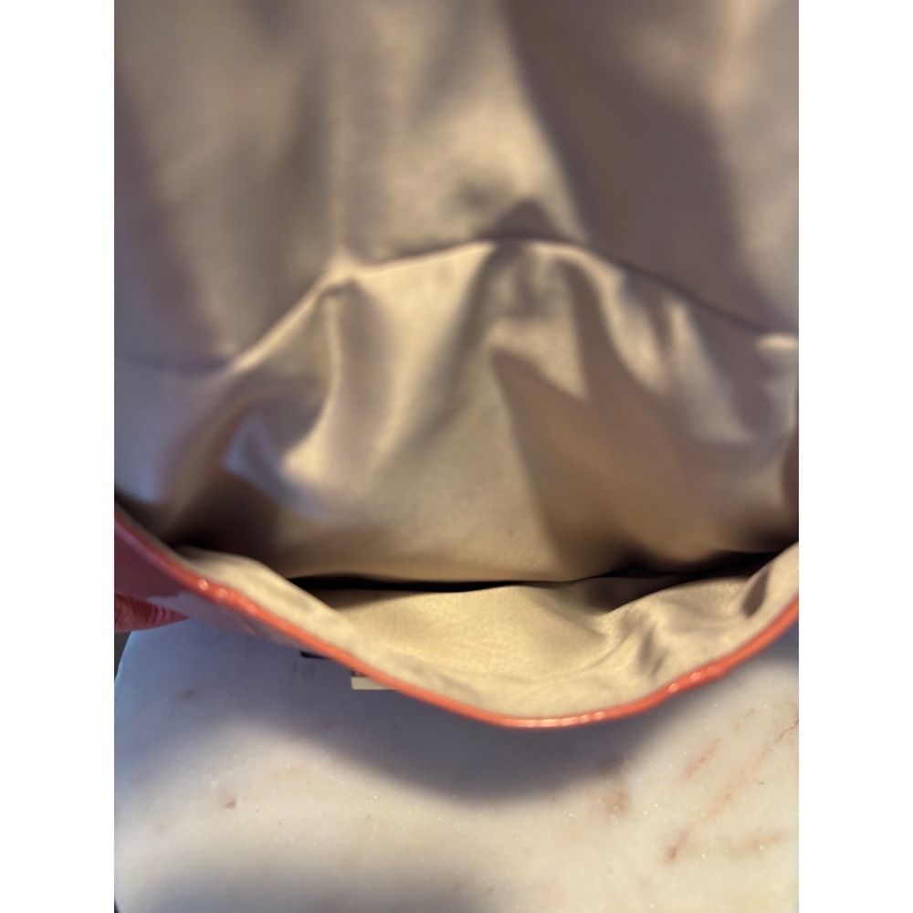 Coach Coral Pink Crinkled Patent Leather Hobo Shoulder Bag Turnlock Pink Bag - Picture 7 of 11